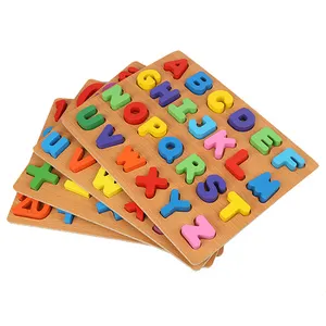 Woodworking Anak-anak Pendidikan Nomor Bahasa Inggris Alfabet Tangan Pegang Papan Jigsaw Puzzle Mainan