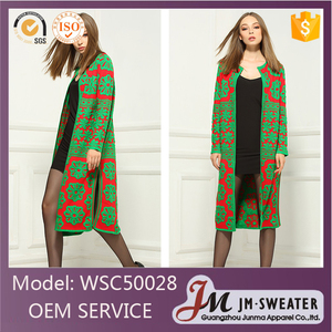 Nuevo estilo de patrón de <span class=keywords><strong>flores</strong></span> de invierno verde de lana damas abrigo largo diseño - Product Image 1