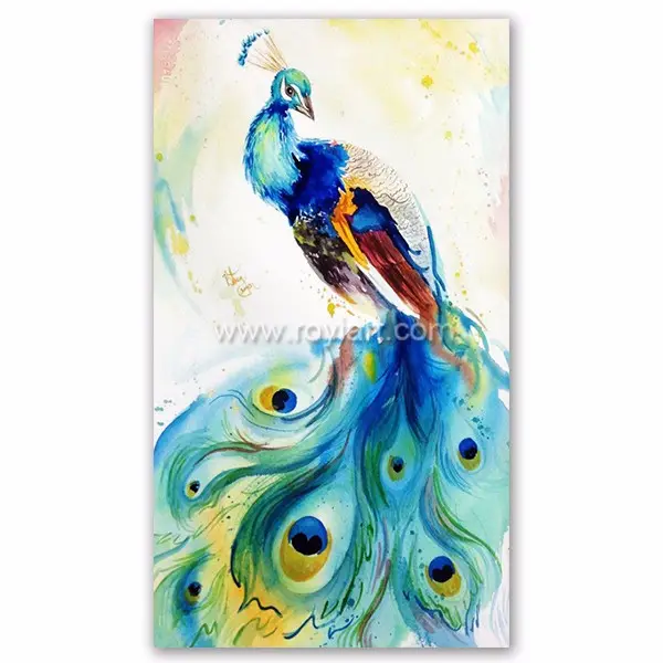Di alta qualità fatti a mano animale di arte della parete bella acquerello del pavone pittura a olio della tela