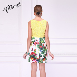 2018 nuevo estilo <span class=keywords><strong>amarillo</strong></span> gasa <span class=keywords><strong>vestido</strong></span> <span class=keywords><strong>de</strong></span> impresión floral patchwork primavera casual sundress sin mangas señoras vestidos - Product Image 6