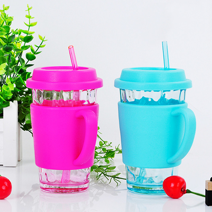 350ml/500ml clear glass coffee drinking mug with silicone brand and cover
