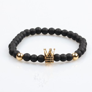 Venta caliente Super calidad hermosa negro rey Crown con mate negro ágata perlas pulsera joyería de moda - Product Image 3