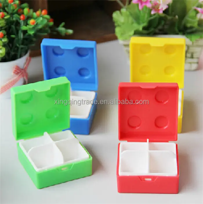 कैंडी रंग लेगो आकार 4 ग्रिड गोली बॉक्स छोटे भंडारण बॉक्स