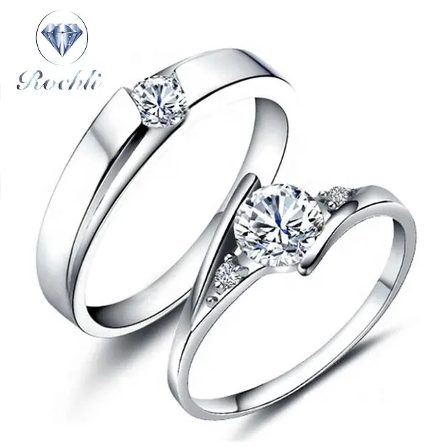 Riche Bijoux Marque Argent Plaine Couple Anneaux Anneaux De Mariage avec zircone Pour Couple