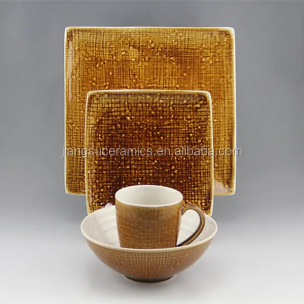 Dinner set square shape loess color with dots plate dish mug bowl