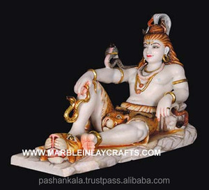 Artisanat indien, statue de Shiva Ji en marbre naturel avec lion et serpent assis, en marbre blanc, Shiva Ji Moorti pour le succès - Product Image 1