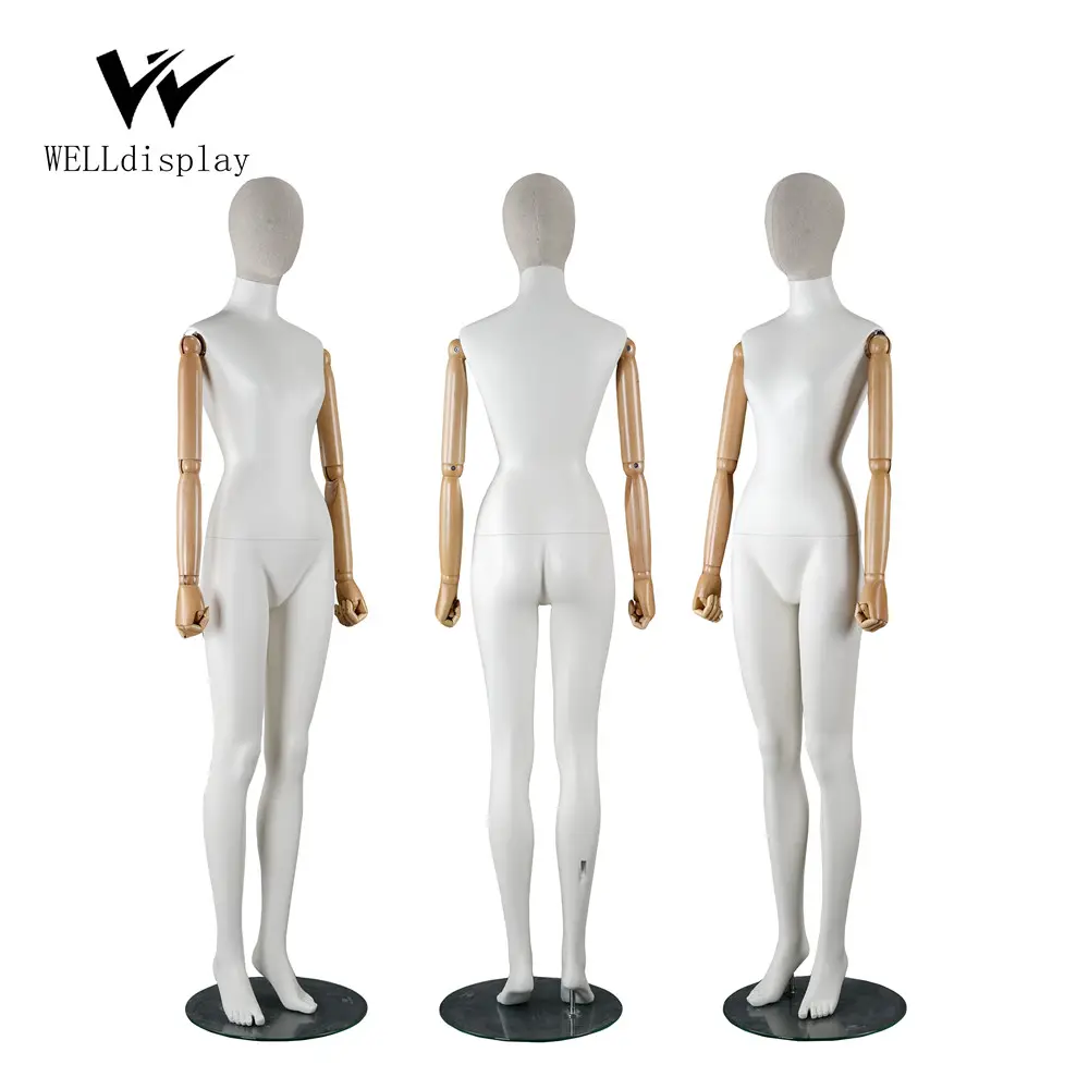 Wholesale Fiberglass Fabric Female Mannequin With Movable head and wood Arms