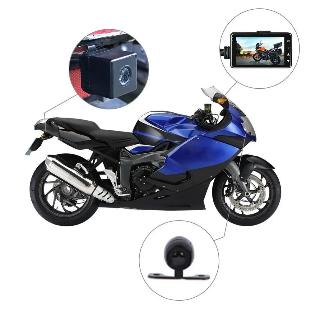 3 Inch Lcd-scherm Motorcycle Dvr Camera Video Recorder 1080P Hd G-Sensor Motorbike Front Achteruitrijcamera Dual lens Dash Cam Camera