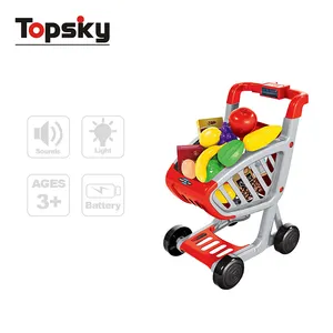 Creative Kids Supermarket Pretend Play Preschool Game Shopping Trolley Cart With Fruits Vegetables Mini Shopping Cart Toys