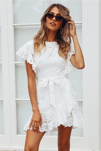 2022 Summer Embroidery Eyelet White Cotton Women <strong>Dresses</strong> - Product Image 4