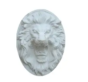 Mgl073 fonte de escultura de animais, fonte de mármore branco, cabeça de leão, montada na parede