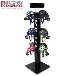 Estante de exhibición de piso de Metal, soporte de cuatro lados multicapa con ruedas, diseño de lámpara de calle para almacenamiento de casco de motocicleta, tienda minorista - Product Image 4
