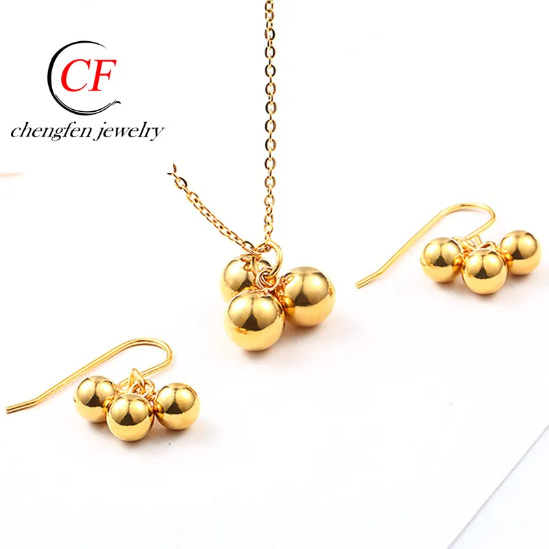 Chengfeno-Conjunto de joyería de oro y acero inoxidable, Set de tres bolas