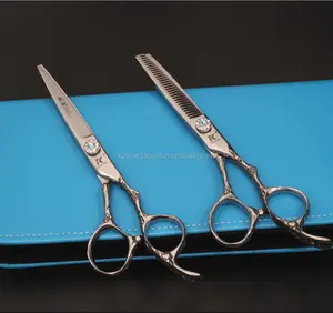 New High Quality 6 Inch 2pcs Professional Hair Scissors Teeth Thining Scissor Flat Shears Barber Hairdressing Silver XK08-60