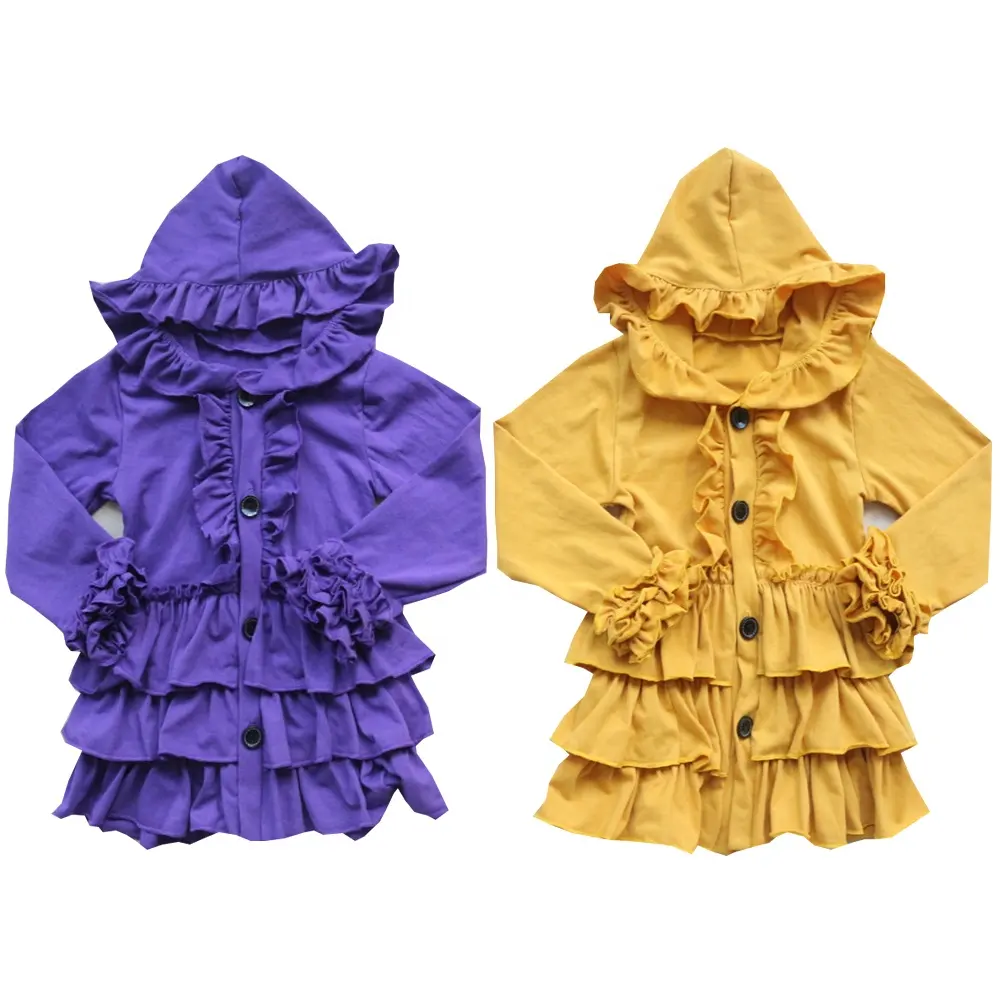 Toptan bahar pamuk örgü bebek hırka kız fırfır butik kapşonlu ceket düz renk hoodie