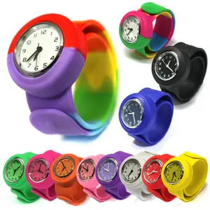 fashion Stylish silicone jelly kids slap rubber strap mix colorful Gift Quartz slap watch cheap price