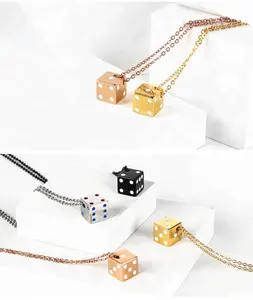 Dice pendant with unique personality and niche design trendy stainless steel gold custom necklace jewelry