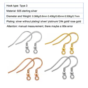 High Quality 925 Sterling Silver Ear Hook Clasp Dangle Earring Findings For Jewelry Making Supplies