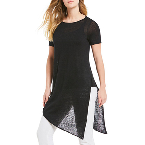 Bateau cuello <span class=keywords><strong>manga</strong></span> corta orgánica linenTunic Pullover construcción asimétrico dobladillo cerca lado - Product Image 6