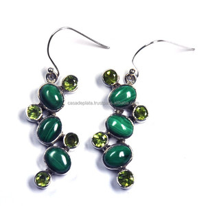 Pendientes de piedras preciosas naturales de Plata de Ley 925 malaquita peridoto plateado clásico de moda para regalo de fiesta de boda. - Product Image 1