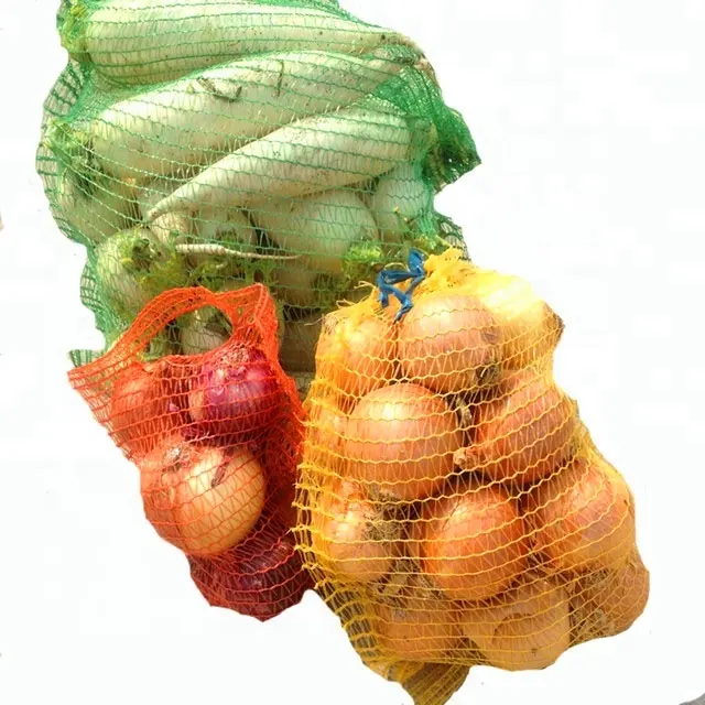 Sacos de malla para verduras, bolsas de malla Raschel para frutas, fabricante chino
