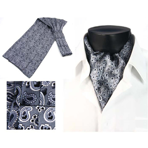 100% <span class=keywords><strong>soie</strong></span> hommes <span class=keywords><strong>Ascot</strong></span> gris avec des pois Paisley noirs et motif de fleurs à vendre - Product Image 1