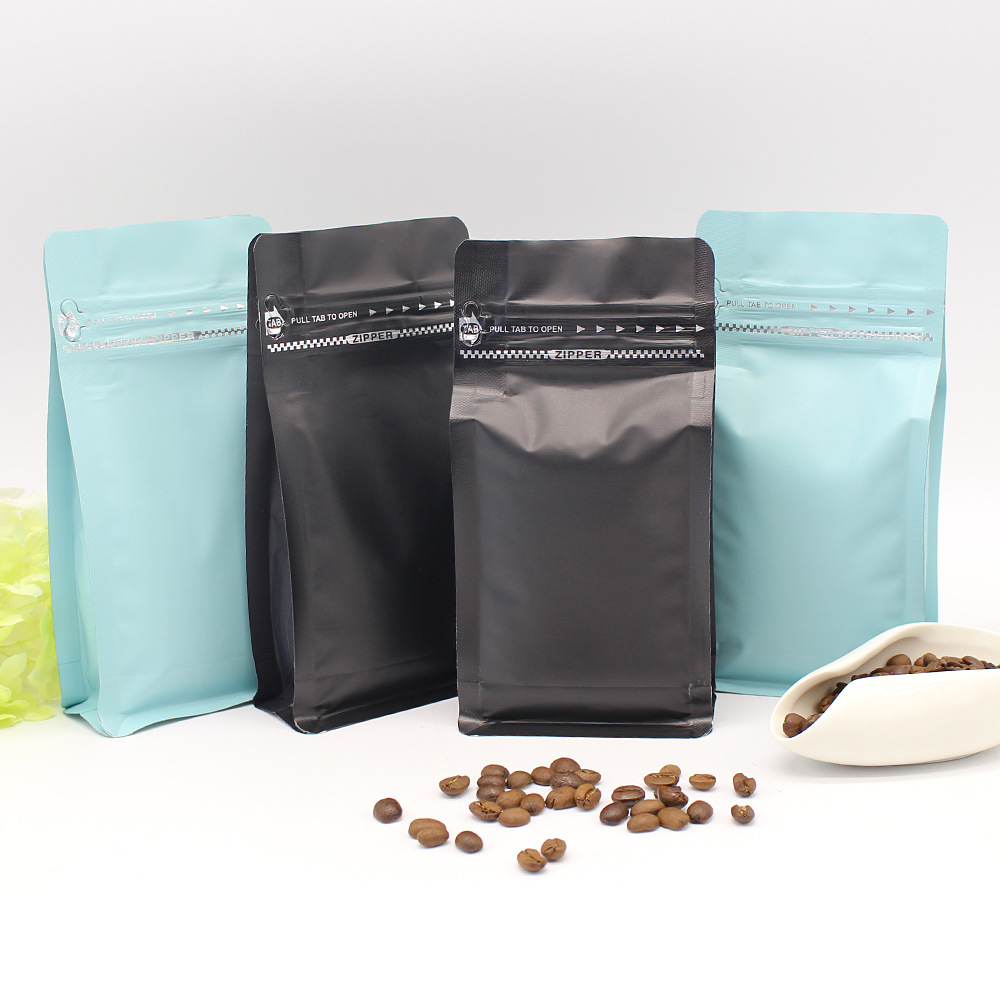 Matte Black Printed Plastic Coffee Bag - Sealable & Durable