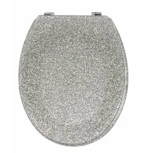 Siège de toilette en polyrésine dorée argent pailleté brillant Siège de toilette à paillettes - Product Image 1