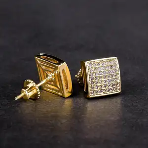 KRKC & CO mikro açacağı altın buzlu Out kare küpe Hip Hop takı takı damızlık düğme küpe tılsım küpe 14k/18k/22k altın