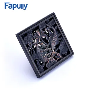 Fapully Bathroom Hotel Brass Shower Square Fish Floor Drain with Shower Waste Grate Removable Strainer