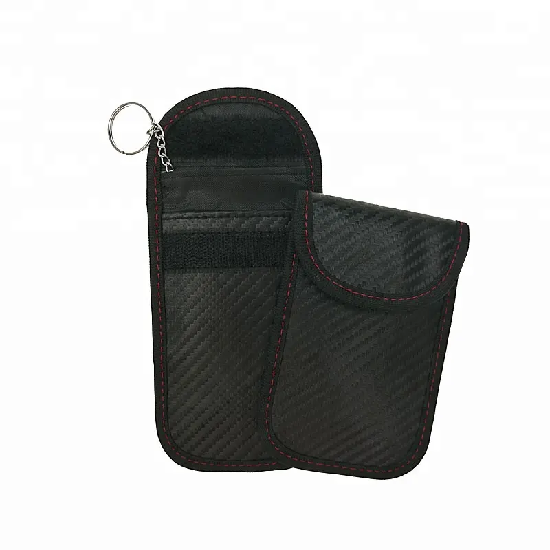 New Design Carbon Fiberglass PU Leather Car Key Signal Blocker Case Faraday Bag Keyless Entry Anti-Theft Fob Pouch