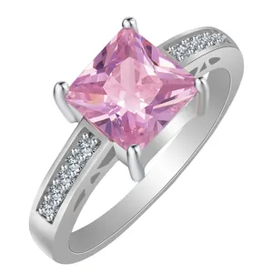新设计戒指首饰银镀粉红色钻石订婚戒指R36