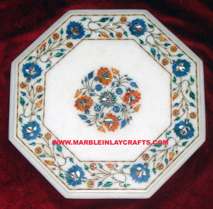 Octogonale Blanc Marqueterie De Marbre Table Basse Tops - Product Image 1