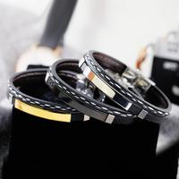Collier blanc en acier inoxydable 316L barre à graver personnalisée noir tressé à la main Bracelet en cuir uni Bracelet pour bracelets fins