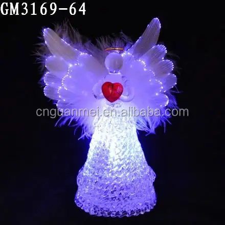Anjo de vidro com asas de anjo óticos de fibra ótica para decoração de natal