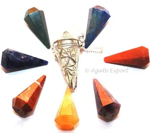 Triquetra Chakra Cage Pendule 6 Pierres À Facettes 7 Chakra Cristal Agate Vieilli Style Feng Shui Gravure Amour Fait Laiton Pierre Précieuse - Product Image 1