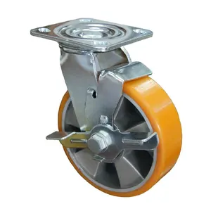 ล้ออลูมิเนียมเคลือบ PU สำหรับงานหนัก พร้อมเบรก ขนาด 4 5 <span class=keywords><strong>6</strong></span> 8 นิ้ว - Product Image 1