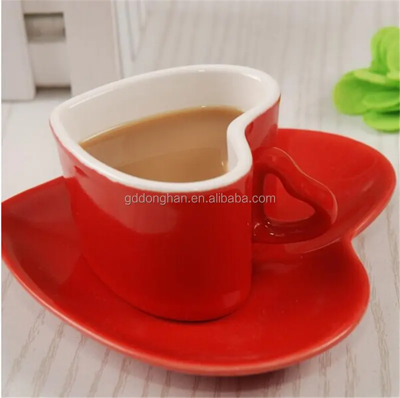 Tasse à thé et soucoupe en céramique, en forme de cœur, design oem, ml