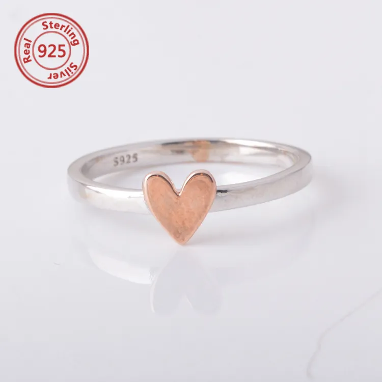Sterling Silver with rose gold Simple delicate ring heart Dainty Ring amazon jewelry