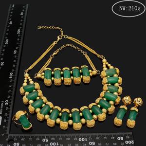 <span class=keywords><strong>Gioielli</strong></span> alla Moda, Collana Placcata Oro 24k Stile Dubai, Set di <span class=keywords><strong>Gioielli</strong></span> con Corallo Verde Naturale - Product Image 3
