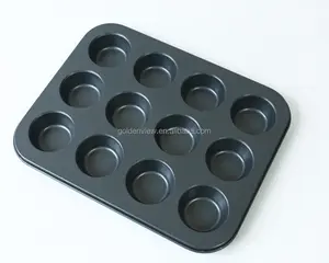 12cups high-quality non- stick carbon steel muffin cupcake cake pudding jelly baking pan mold mould bakeware