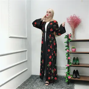 Terbaru Dubai Gaya Wanita Muslim Islam Terbuka Abaya Bunga Fashion Baju Gamis