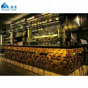 Elegan dan Moderen L Berbentuk Kayu Cafe Bar Penghitung Desain dengan Kabinet Anggur