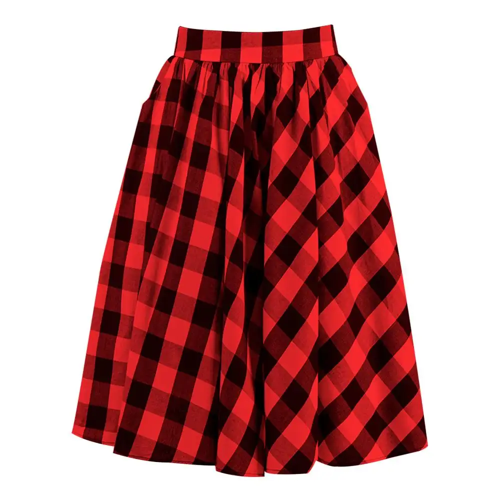 Highwaist Black and Red Plaid Flannel Midi Length Skirt