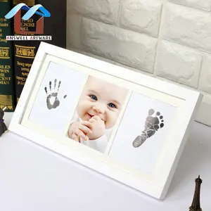 Baby Photo Frame Wholesale Gifts Rectangular Newborn Footprint Kit Baby Handprint Wooden Photo Frame