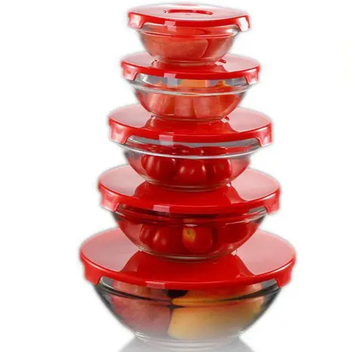Cheap 5PCS Glass Bowl Set With Plastic Lids、Glass Salad Bowl For Wholesale