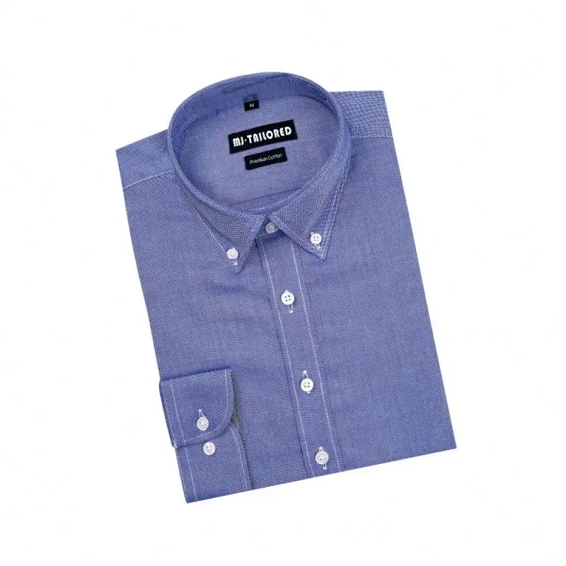 MEN'S CUSTOM חולצות רגיל FIT מוצק כחול כפתור למטה צווארון ארוך שרוול אוקספורד חולצה
