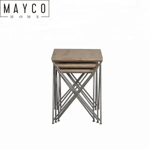 Mayco 3 조각 블랙 마무리 나무와 금속 중첩 엔드 테이블 커피 테이블 세트