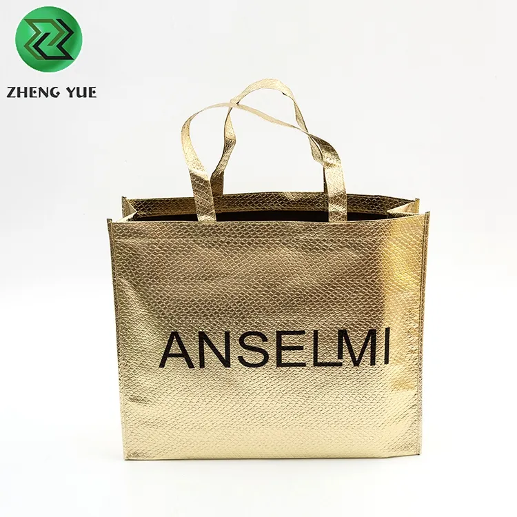 Borsa Tote Shopping in oro Non tessuto Pp con Logo stampato personalizzato ecologico economico