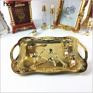 Restaurant Supplies Catering New Arrive Luxury Stainless Arab <strong>Gold</strong> <strong>Serving</strong> <strong>Tray</strong> with Handle - Product Image 3